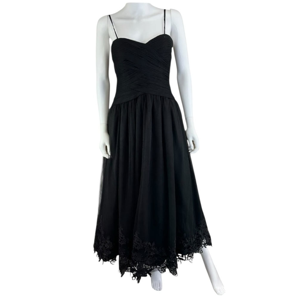 Monique Lhuillier Black Tulle Cocktail Dress Size 6 K0419